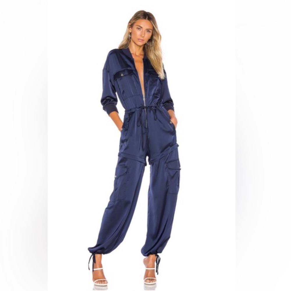 Kendall + Kylie satin convertible cargo jumpsuit XS Blue